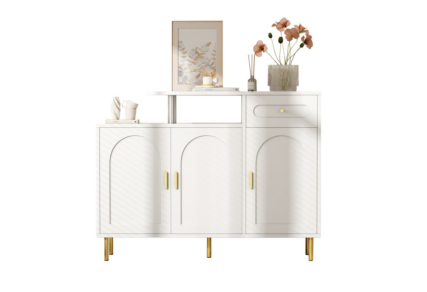 HAUSS SPOLE Schuhschrank Kommode Schuhregal mit Ablagefläche,Schuhkipper Metallgriffen (Vielseitige Kommode/Sideboard/Schuhschrank mit 3 Türen & 1 Schublade, auf stabilen Metallfüßen., 1-St., 2 offene Fach) mit Metallgriffen HAUSS SPOLE Schuhschrank Kommode Schuhregal mit Ablagefläche,Schuhkipper Metallgriffen (Vielseitige Kommode/Sideboard/Schuhschrank mit 3 Türen & 1 Schublade, auf stabilen Metallfüßen., 1-St., 2 offene Fach) mit Metallgriffen von HAUSS SPOLE