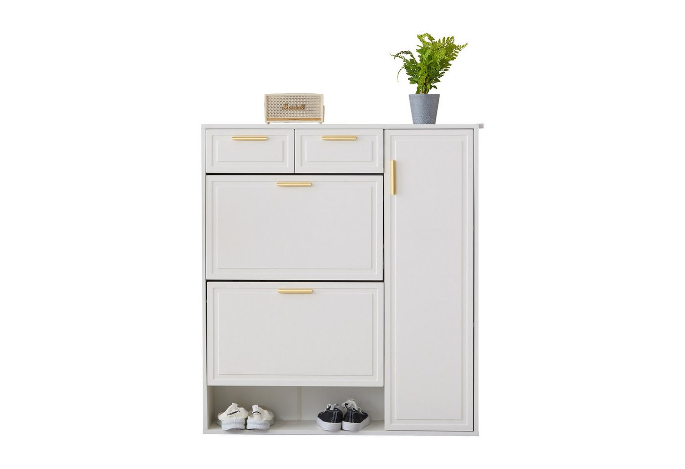 HAUSS SPOLE Schuhschrank Schuhkommode Schuhablage mit verstellbaren Regalen, Schubladen (Schuhregal, Schuhkommode, Klappschuhschrank, 1-St., 2 Schubladen, 3 Türen, 1 offene Fach) mit verstellbaren Regalen von HAUSS SPOLE
