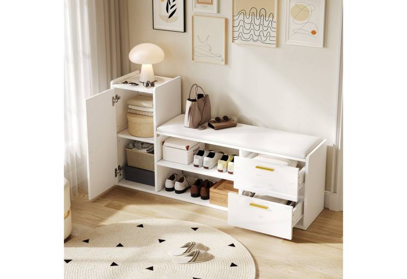 HAUSS SPOLE Schuhschrank mit Schubladen,Schuhregal Aufwharungsschrank Hochglanz mit Sitzbank (Schuhregal, 1-St., 2 Schubladen, 1 Schrank) Sitzbänke mit gepolsterter und Stauraum von HAUSS SPOLE