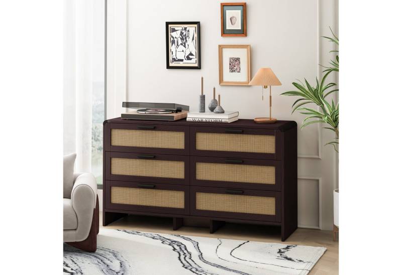 HAUSS SPOLE Sideboard 130cm Mehrzweckschrank Kommode Beistellschrank mit 6 Schubladen (Rattan-Eckschrank mit 6 Schubladen – Robuste Bauweise, Arc-Form Design, Viel Stauraum für Wohnzimmer, Schlafzimmer & Küche, Natürlicher Rattan-Look für modernes Zuhause, 130 cm) HAUSS SPOLE Sideboard 130cm Mehrzweckschrank Kommode Beistellschrank mit 6 Schubladen (Rattan-Eckschrank mit 6 Schubladen – Robuste Bauweise, Arc-Form Design, Viel Stauraum für Wohnzimmer, Schlafzimmer & Küche, Natürlicher Rattan-Look für modernes Zuhause, 130 cm) von HAUSS SPOLE