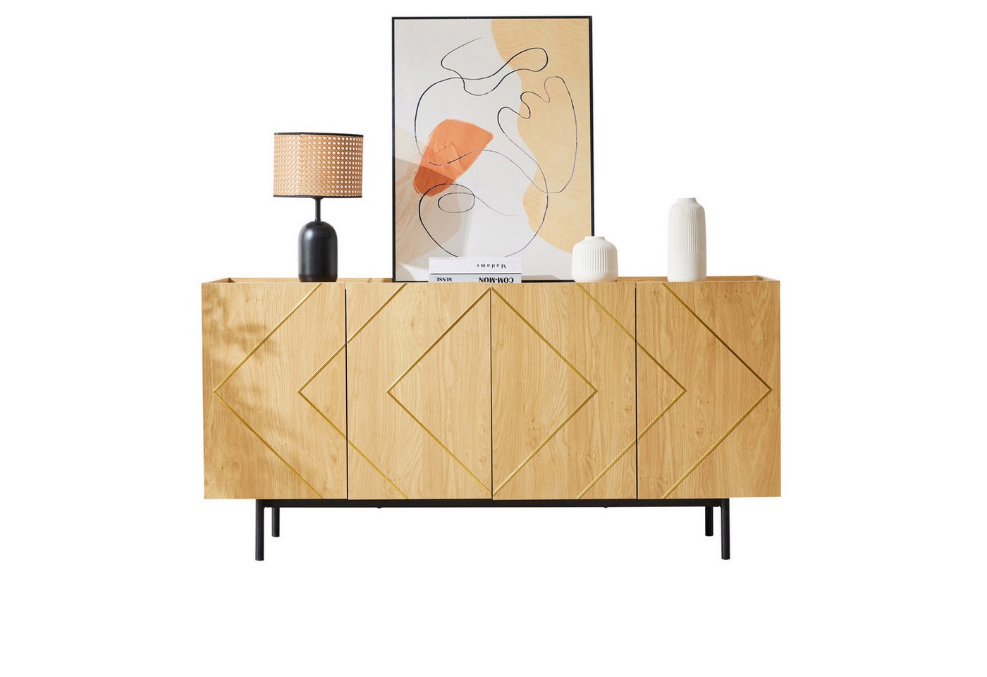 HAUSS SPOLE Sideboard Beistellschrank Standschrank mit 4 Türen und Metall-Inlay HAUSS SPOLE Sideboard Beistellschrank Standschrank mit 4 Türen und Metall-Inlay von HAUSS SPOLE