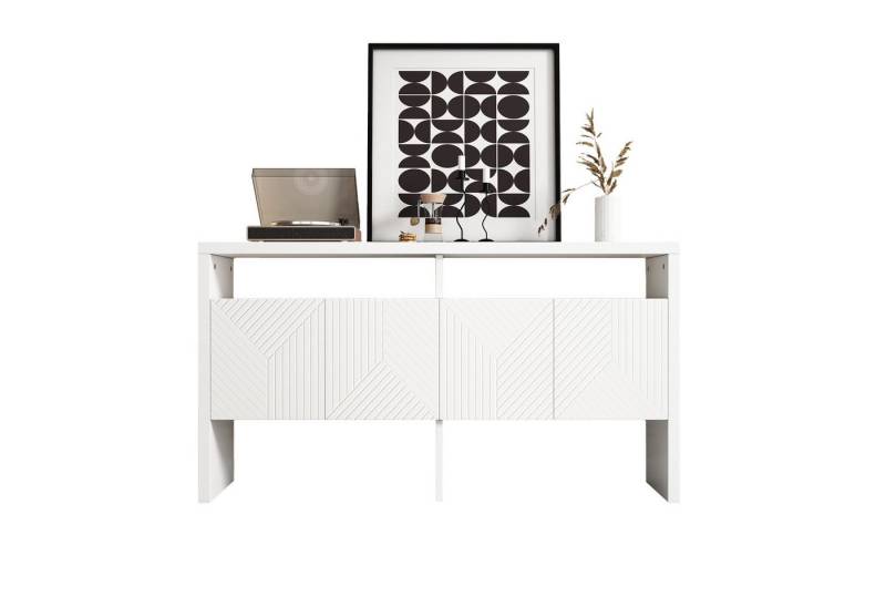 HAUSS SPOLE Sideboard Flurschrank mit stauraum,Beistellschrank mit 4 Türen,wohnzimmerschrank (Sideboard/Flurschrank mit 2 offenen Fächern & 4 Türen, stabiler MDF., B140/D35/H75 cm), mit 2 offenen Fächern und 4 Türen von HAUSS SPOLE