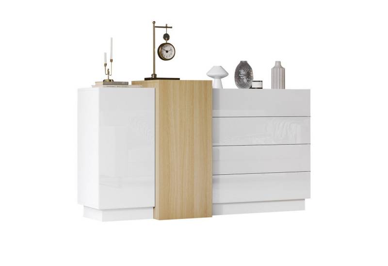 HAUSS SPOLE Sideboard Hochglanz-Esszimmerschrank mit Stauraum, Moderner Sideboard Weiß (Esszimmerschrank, Schrank-Organisator, Kommode, Mehrzweckschrank, 1 St., 2 Türen, 4 Schubladen), mit Silent Damping Technologie von HAUSS SPOLE