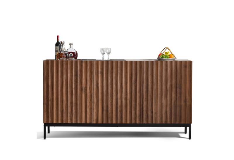 HAUSS SPOLE Sideboard Kommode Beistellschrank Buffetschrank, strukturierte Oberfläche (Kommode, Anrichte, Wohnzimmerschrank, Aufbewahrungsschrank, 1 St., 3 Türen), welliges 3D-Design, 2 verstellbaren Regalböden von HAUSS SPOLE