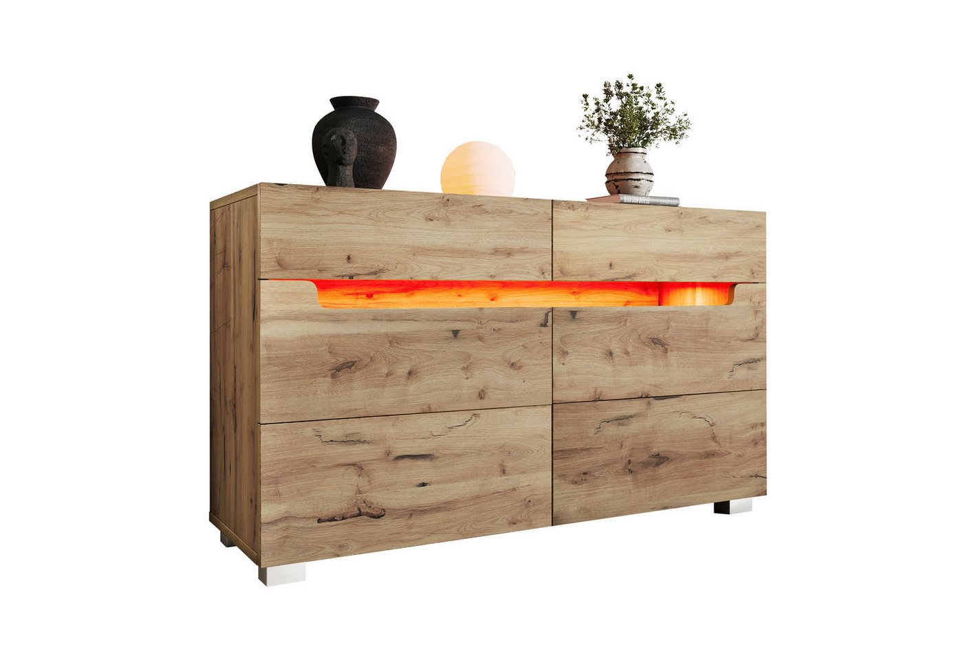 HAUSS SPOLE Sideboard Kommode mit 6 Schubladen, LED Beleuchtung für Wohnzimmer Eiche (Wohnzimmerschrank, Kommode, Anrichte, 1 St., 6 Schubladen), mit LED Beleuchtung (App -Steuerung) von HAUSS SPOLE