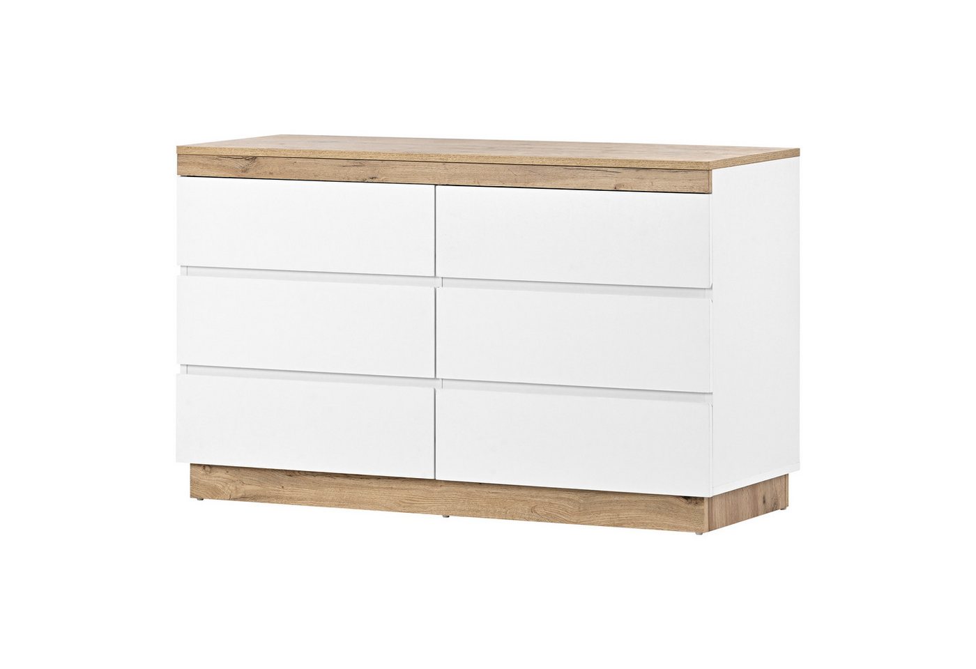 HAUSS SPOLE Sideboard Kommode mit 6 Schubladen für Schlafzimmer, E1-Spanplatte, weiß+oak (6 Schubladen), modernes Design von HAUSS SPOLE
