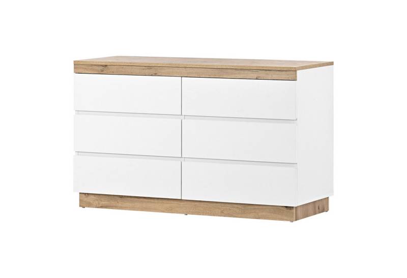 HAUSS SPOLE Sideboard Kommode mit 6 Schubladen für Schlafzimmer, E1-Spanplatte, weiß+oak (6 Schubladen), modernes Design von HAUSS SPOLE
