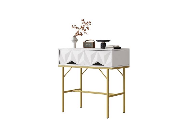 HAUSS SPOLE Sideboard Konsolentisch Beistellschrank Kommode mit verstellbaren Füßen (Moderner Konsolentisch mit geometrischem Schubladen-Design, Doppelschubladen, stabile Struktur aus MDF & Metall., 32 × 35 cm) von HAUSS SPOLE