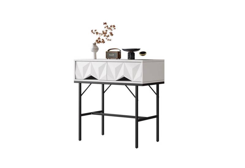 HAUSS SPOLE Sideboard Konsolentisch Beistellschrank Kommode mit verstellbaren Füßen (Moderner Konsolentisch mit geometrischem Schubladen-Design, Doppelschubladen, stabile Struktur aus MDF & Metall., 32 × 35 cm) von HAUSS SPOLE