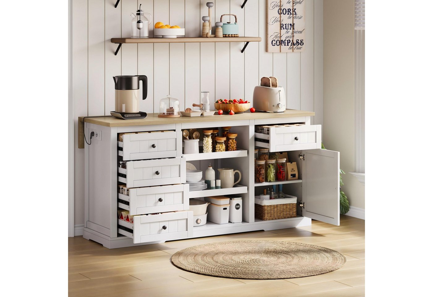 HAUSS SPOLE Sideboard Kücheninsel mit arbeitsplatte&Steckdosen Küchenschrank mit Schubladen HAUSS SPOLE Sideboard Kücheninsel mit arbeitsplatte&Steckdosen Küchenschrank mit Schubladen von HAUSS SPOLE