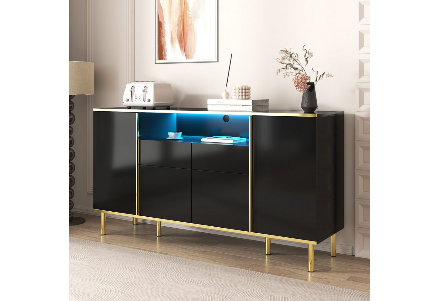 HAUSS SPOLE Sideboard Sideboard Kommode Beistellschrank Aufbewahrungsschrank (1 St), Sideboard-B150/T40 /H80cm von HAUSS SPOLE