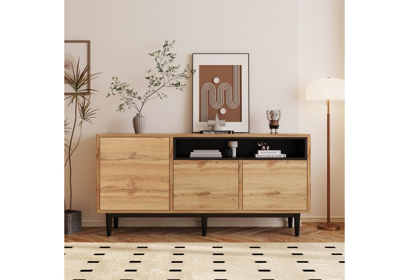 HAUSS SPOLE Sideboard Sideboard Kommode Schubladenkommode Sideboard Beistellschrank (160 x 35 x 76 cm, Einfache Montage, platzsparendes Design), robust und zuverlässig von HAUSS SPOLE