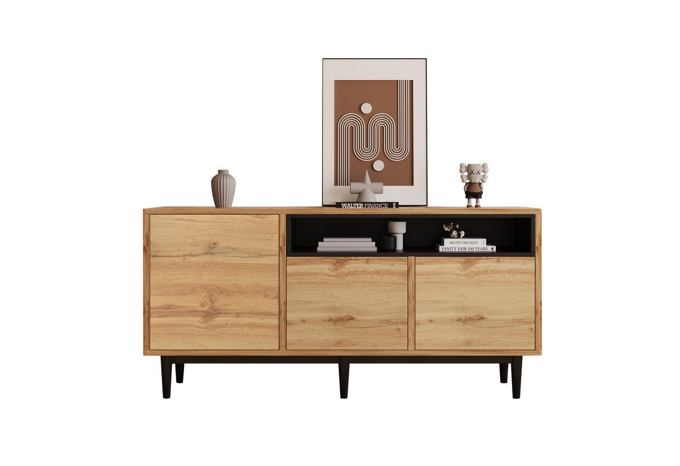 HAUSS SPOLE Sideboard Sideboard Kommode Schubladenkommode Sideboard Beistellschrank (160 x 35 x 76 cm, Einfache Montage, platzsparendes Design), robust und zuverlässig von HAUSS SPOLE