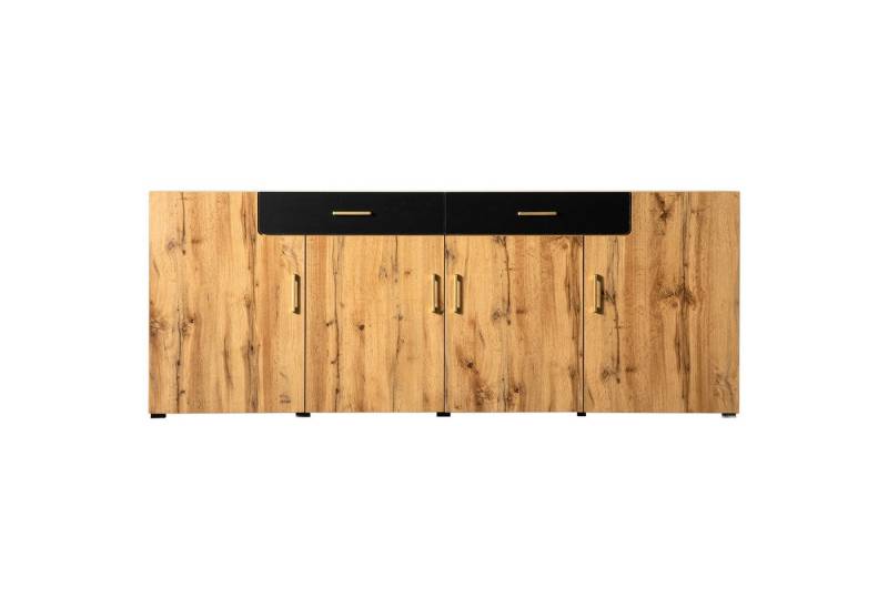 HAUSS SPOLE Sideboard Sideboard Kommode Schubladenkommode Sideboard Beistellschrank (208 x 39.5 x 80 cm, Aufbewahrungsschrank), Kommode mit 4 Türen, 2 Schubkästen von HAUSS SPOLE