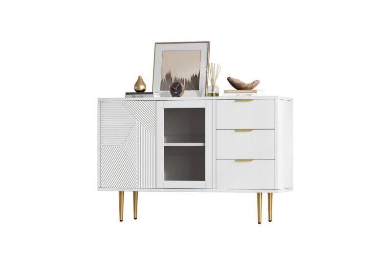 HAUSS SPOLE Sideboard Vitrine 120×38×79.5 cm Küchenschrank mit 3 Schubladen und 2 Türen von HAUSS SPOLE