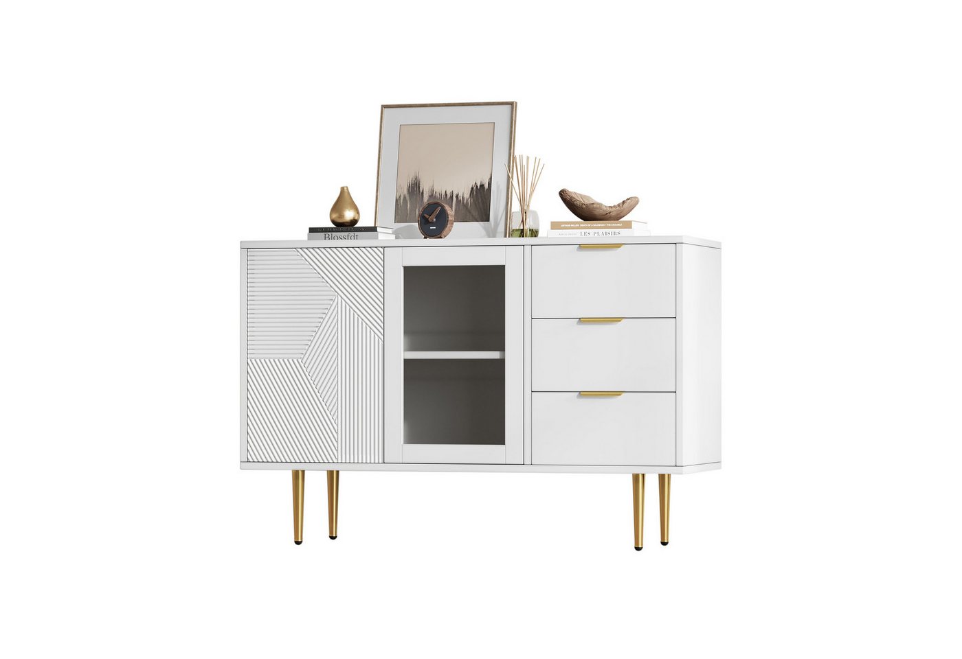 HAUSS SPOLE Sideboard Vitrine 120×38×79.5 cm Küchenschrank mit 3 Schubladen und 2 Türen HAUSS SPOLE Sideboard Vitrine 120×38×79.5 cm Küchenschrank mit 3 Schubladen und 2 Türen von HAUSS SPOLE