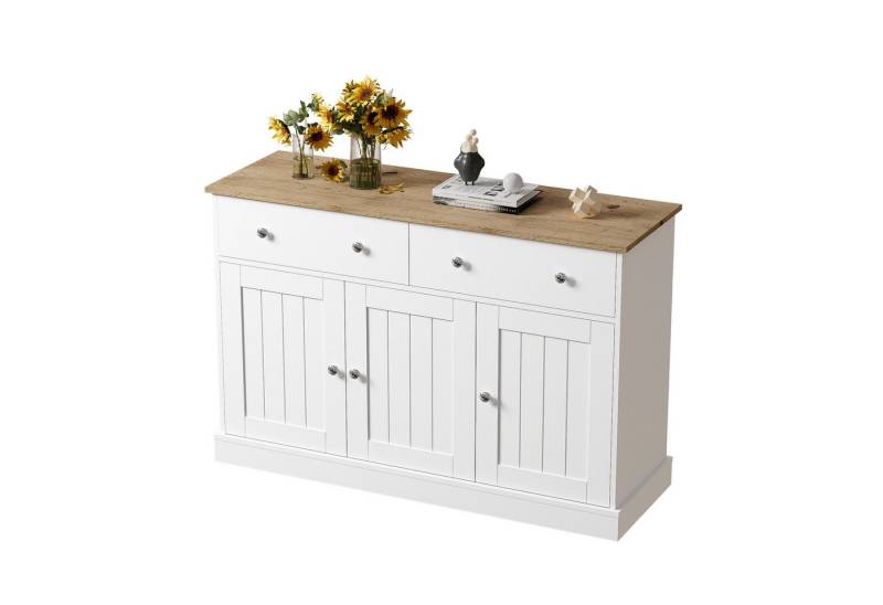 HAUSS SPOLE Sideboard Wohnzimmerschrank mit gravierter Textur, viel Stauraum weiß (Wohnzimmerschrank, 1 St., Zwei Schubladen, drei Türen), mit gravierter Textur, Push-to-Open-Mechanismus von HAUSS SPOLE