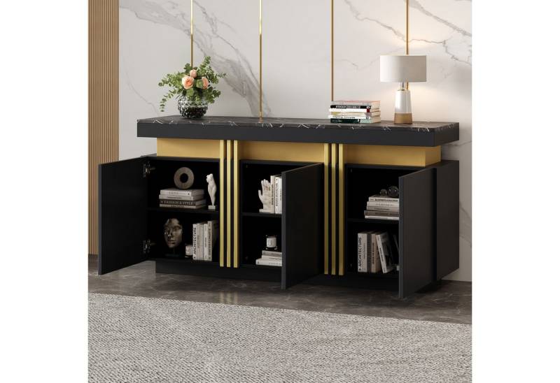 HAUSS SPOLE Sideboard mit 3 Türen, verstellbaren Trennwänden für Küche, Wohnzimmer, Schwarz (Wohnzimmerschrank, Küchenmöbel, Kommode, Anrichte, 1 St., 3 Türen), mit verstellbaren Trennwänden von HAUSS SPOLE
