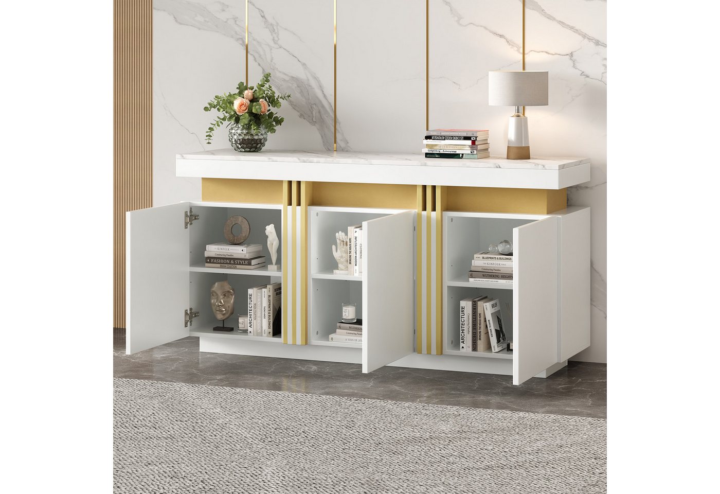 HAUSS SPOLE Sideboard mit 3 Türen, verstellbaren Trennwänden für Küche, Wohnzimmer, weiß (Wohnzimmerschrank, Küchenmöbel, Kommode, Anrichte, 1 St., 3 Türen), mit verstellbaren Trennwänden von HAUSS SPOLE