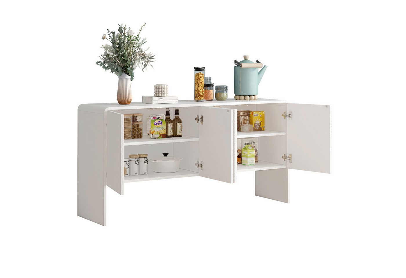 HAUSS SPOLE Sideboard mit 4 Türen und Rückstoßvorrichtung für Wohnzimmer Moderner Stil Weiß von HAUSS SPOLE
