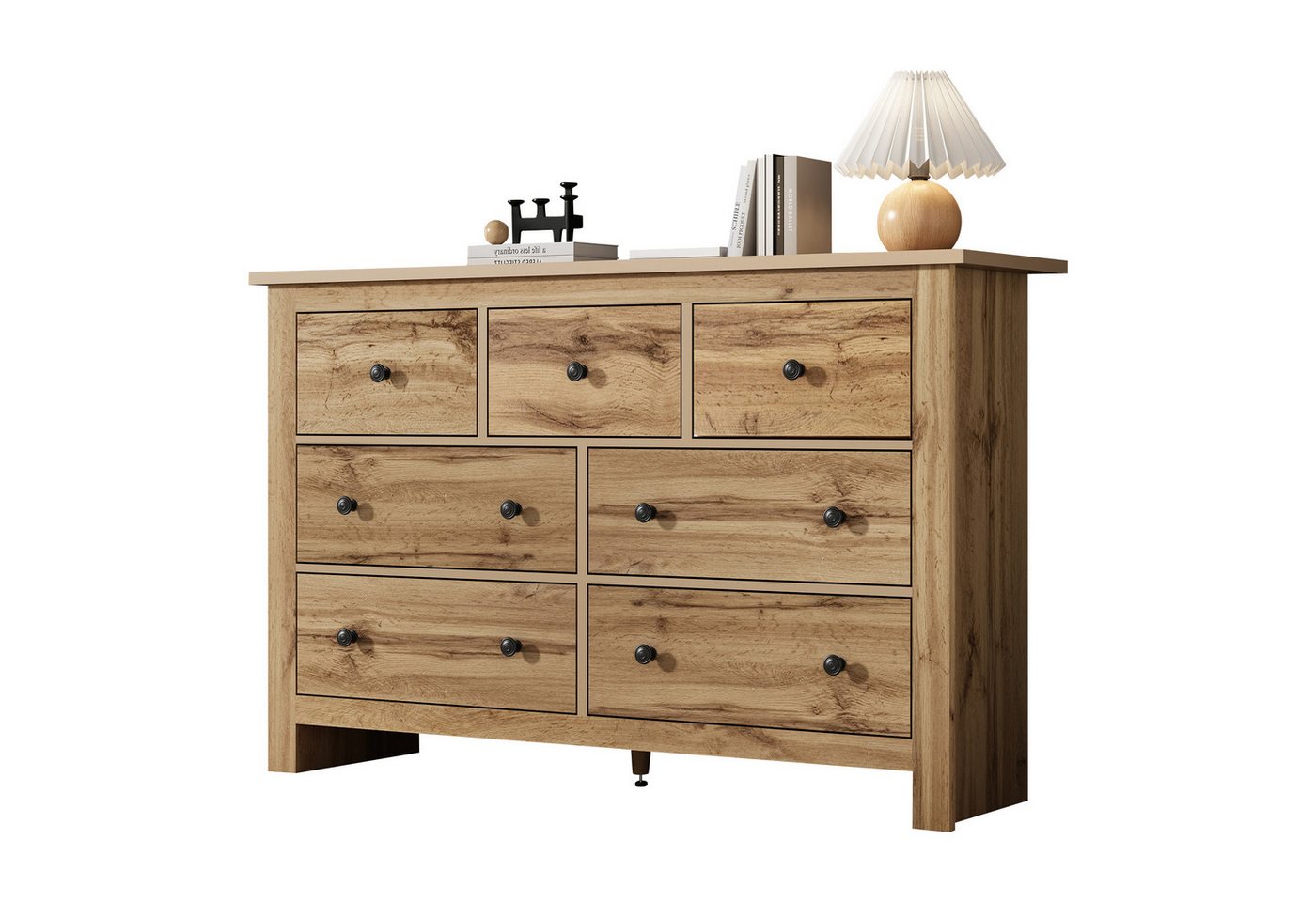HAUSS SPOLE Sideboard mit 7 Schubladen für Eingang, Küche, Esszimmer und Wohnzi holzfarbe (Kaffee Bar Schrank, Kapazität Esszimmer Schrank, Buffet, Kommode, 1 St., 7 Schubladen), mit seidigen Auszugsschiene, verstellbaren Mittelfuß von HAUSS SPOLE