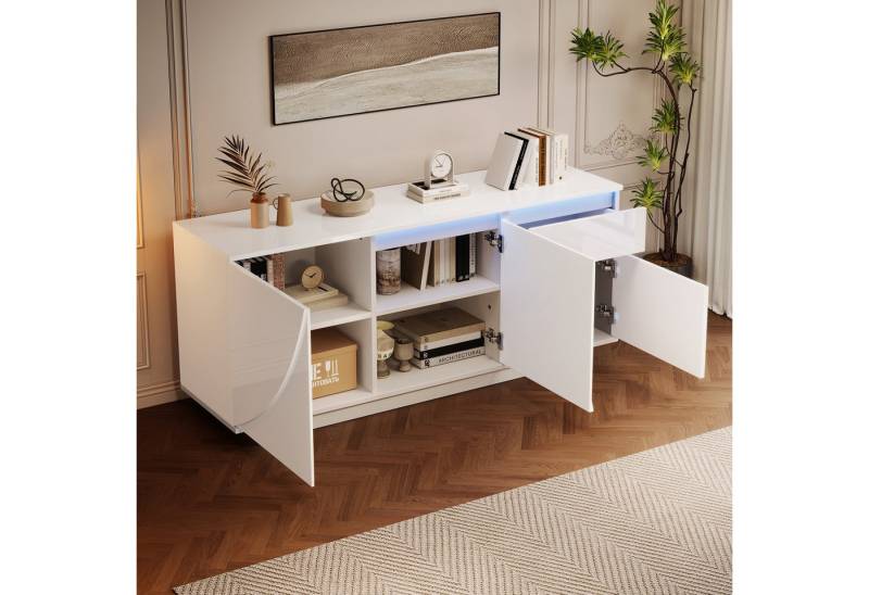 HAUSS SPOLE Sideboard mit Schublade,Aufwahrungsschrank Beistellschrank mit LED-Beleuchtung (Kommode, Anrichte, Buffetschrank, 1 St., 3 Schränken, 1 Schublade), Hochglanz-Kommode mit verstellbaren Einlegeböden von HAUSS SPOLE