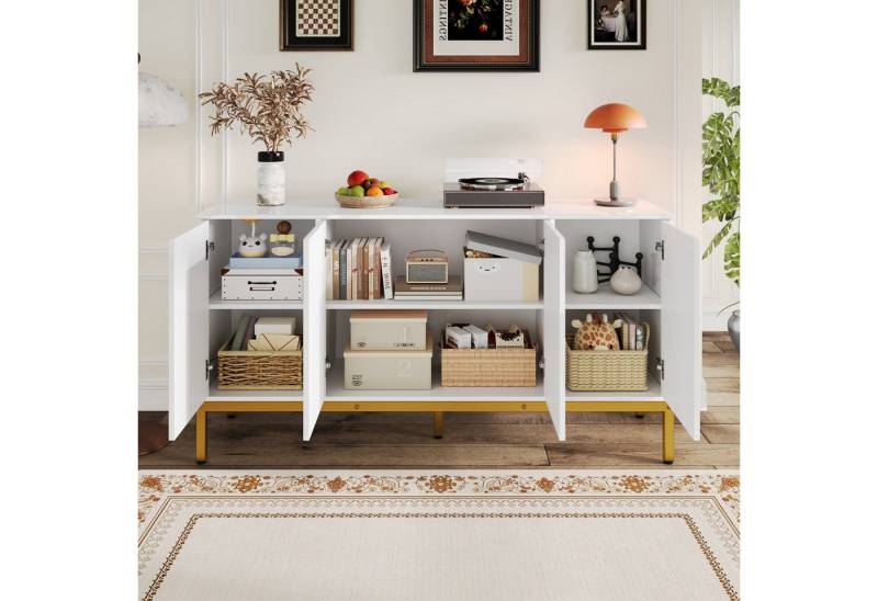 HAUSS SPOLE Sideboard mit goldene Griff,Aufwahrungsschrank Beistellschrank mit Regalen (Kommode, Buffetschrank, Küchenschränke, 1 St., Spanplatte+MDF), mit Regalen, goldene Griffe und Beine von HAUSS SPOLE