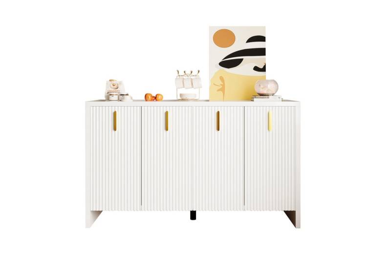 HAUSS SPOLE Sideboard mit goldenen Griffe und verstellbare Trennwände weiß Modern (Modernes, minimalistisches Kommode, 1 St., 140*80*38cm), mit goldenen Griffen und verstellbaren Trennwänden von HAUSS SPOLE