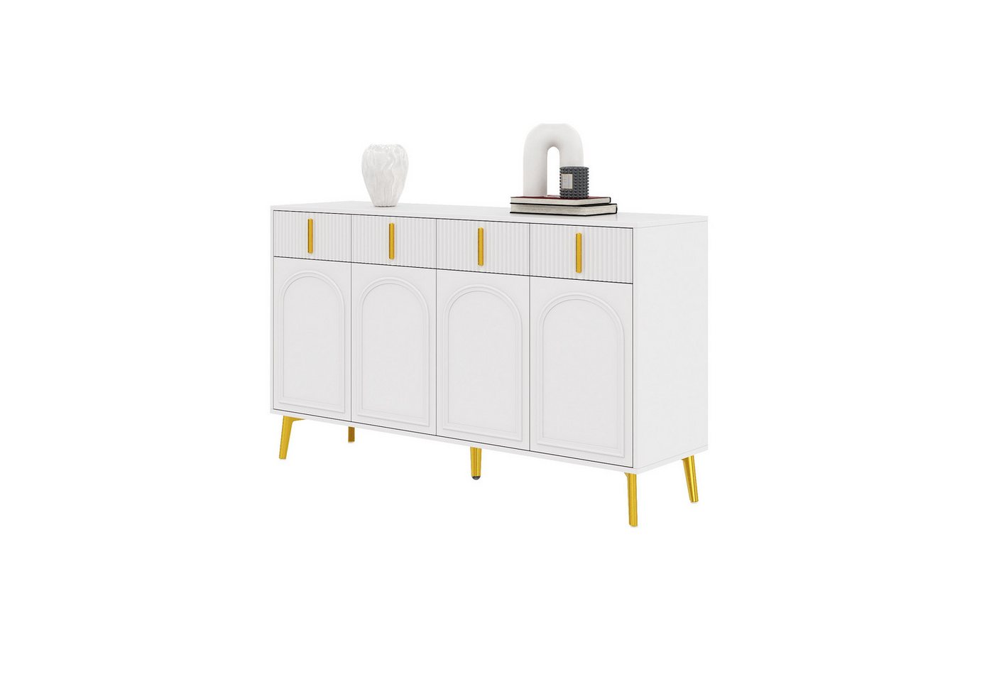 HAUSS SPOLE Sideboard mit goldenen Griffen und Beinen, 4 Türen, 4 Schubladen für Wohnzimmer (Wohnzimmerschrank, Anrichte, Kommode, 1 St., 4 Türen, 4 Schubladen), mit herausnehmbarem Laminat von HAUSS SPOLE