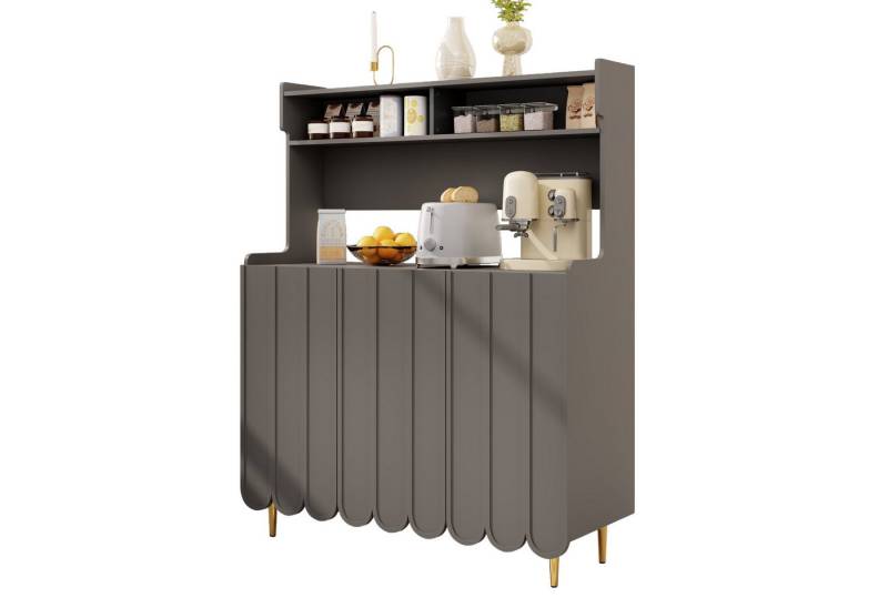 HAUSS SPOLE Sideboard mit offenem Ablageregal-Design, moderner und einfacher Stil, Grau (Anrichte, Kommode, 1 St., mit drei Türen, offenes Ablageregal), offenes Ablageregal-Design, mit Goldene zylindrische Beine von HAUSS SPOLE