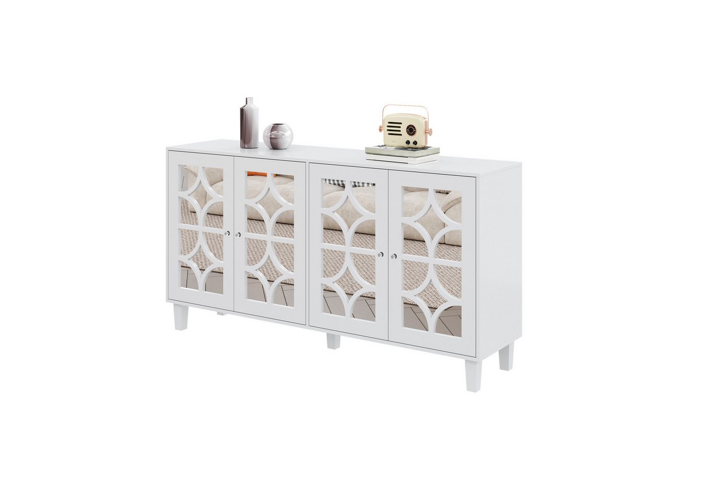 HAUSS SPOLE Sideboard verspiegelte Anrichte mit Kristallgriffen, Vier Türen für Wohnzimmer (Anrichte, Spiegel-Sideboard, 1 St., 4 Türen), mit Kristallgriffen, abnehmbarem Laminat von HAUSS SPOLE