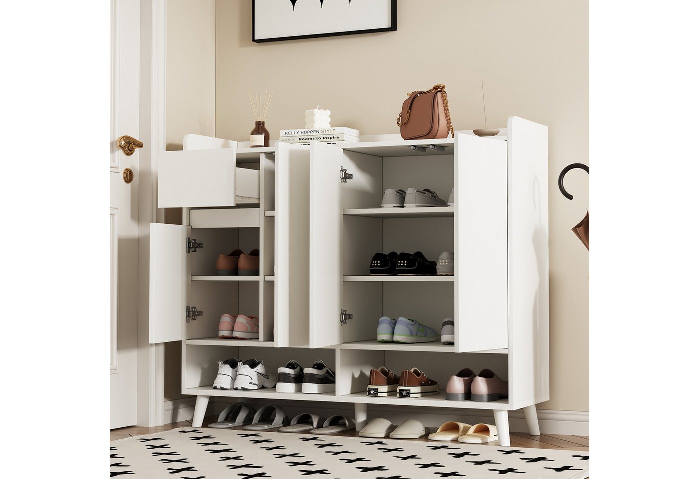HAUSS SPOLE Sideboard wohnzimmer weiß,Moderne buffetschrank küche mit verstellbaren Regal (Kommode, Schuhschrank, Anrichte, 1 St., 4Türen und 1 Schubladen), mit einem verstellbaren Regal von HAUSS SPOLE