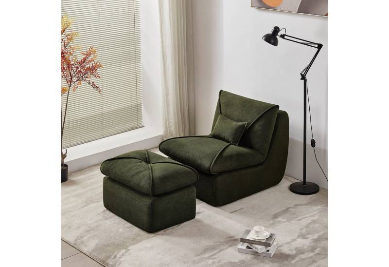 HAUSS SPOLE Sitzsack Lazy Sofa mit Fußhocker, Rückenlehne, Kissen, Chenille-Stoff Grün (2 St) von HAUSS SPOLE