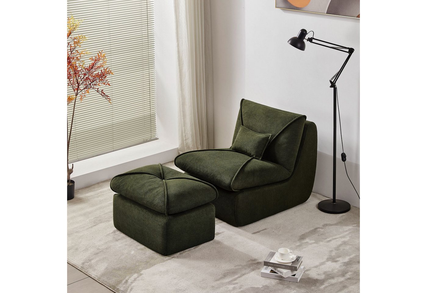HAUSS SPOLE Sitzsack Lazy Sofa mit Fußhocker, Rückenlehne, Kissen, Chenille-Stoff Grün (2 St) von HAUSS SPOLE