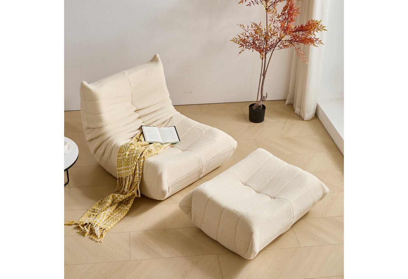 HAUSS SPOLE Sitzsack Lazy Sofa mit Fußhocker, Wohnzimmer Teddysamt, modernes Design Beige (Teddyfleece+Schaumstoff mit hoher Dichte, 2 St., Produkt als komprimierte Verpackung) von HAUSS SPOLE