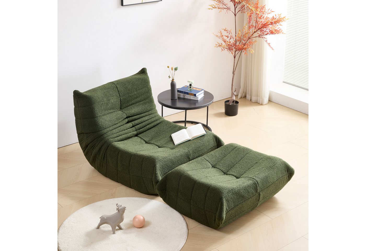HAUSS SPOLE Sitzsack Lazy Sofa mit Fußhocker, Wohnzimmer Teddysamt, modernes Design Grün (Teddyfleece+Schaumstoff mit hoher Dichte, 2 St., Produkt als komprimierte Verpackung) von HAUSS SPOLE