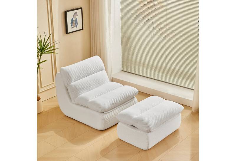HAUSS SPOLE Sitzsack Lazy Sofa mit Fußhocker, mit Abnehmbares Kissen, Cordstoff Weiß (2 St) von HAUSS SPOLE