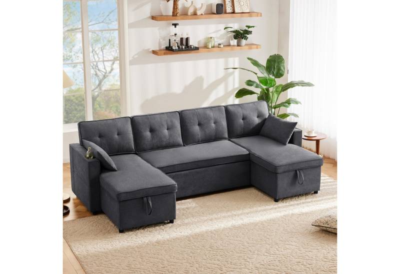 HAUSS SPOLE Sofa Ecksofa Schlafsofa mit Schlaffunktion, Viersitzer Big Sofa mit Stauraum von HAUSS SPOLE