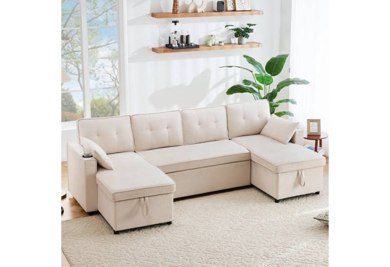 HAUSS SPOLE Sofa Ecksofa Schlafsofa mit Schlaffunktion, Viersitzer Big Sofa mit Stauraum von HAUSS SPOLE