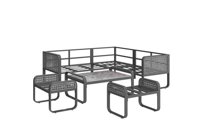 HAUSS SPOLE Sofa Ecksofa mit verzinktem Eisengestell, verstellbare Beine, Kissen, Beige, Luxuriöses Rattan Gartenmöbel-Set für 6-7 Personen, Modernes Ecksofa mit verstellbaren Füßen, Zinkbeschichteter Eisenrahmen, Inklusive Kissen & Tisch., mit Relaxfunktion von HAUSS SPOLE