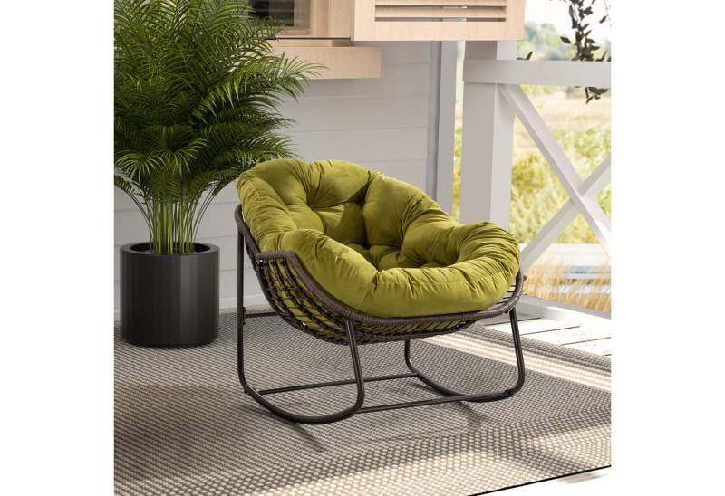 HAUSS SPOLE Sofa Relaxsessel Posterstuhl Loungesessel mit dicke Polsterung, Grün, Bequemer Rattan-Schaukelstuhl mit gepolstertem Sitz – Ergonomisches Design, wetterfest, perfekt für Garten, Terrasse und Wohnzimmer von HAUSS SPOLE