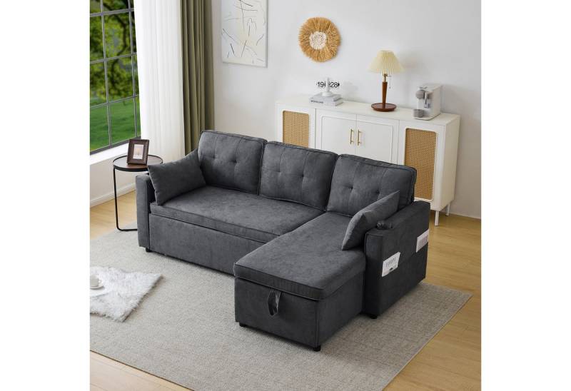 HAUSS SPOLE Sofa Schlafsofa Polstersofa mit Stauraum, Getränkehalter, Seitentaschen, Schlafsofa mit Stauraum und Getränkehaltern, mit Relaxfunktion von HAUSS SPOLE