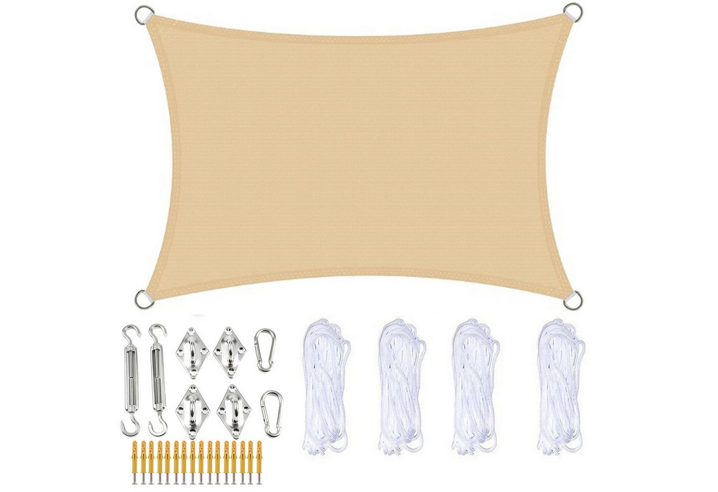 HAUSS SPOLE Sonnensegel Rechteckiges Sonnenschutzsegel mit Kit Rechteckig Balkon Windschutz, (UV-Schutz, wasserdicht, reißfest und wind- und regenfest, 29-tlg., Vollständiges Zubehör), atmungsaktiv, für großen Außenbereiche wie Innenhöfe, Gärten von HAUSS SPOLE