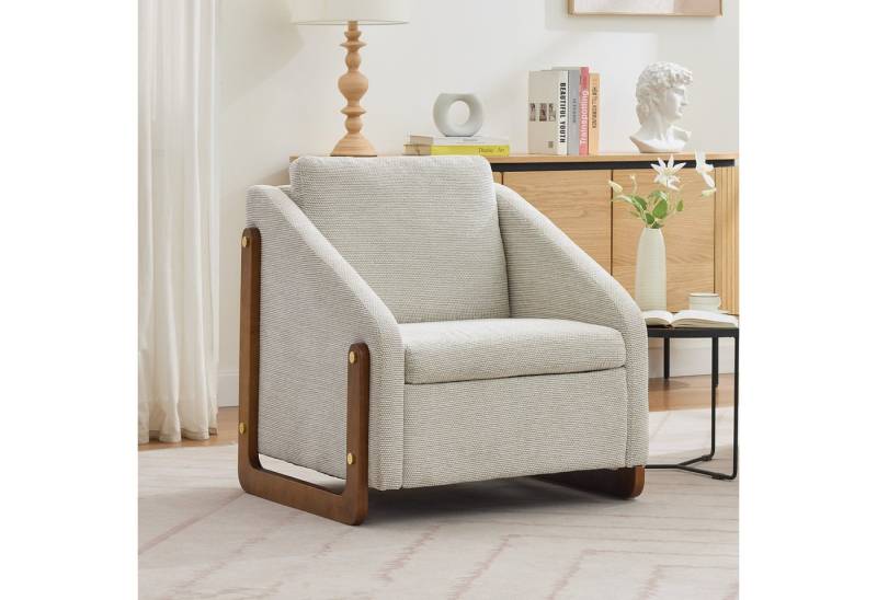 HAUSS SPOLE Stuhl Relaxsessel Esszimmerstuhl Sessel Wohnzimmerstuhl mit Rückenkissen (Moderner Akzentstuhl mit Holzarmlehnen & Chenille,Ergonomischer Loungesessel) von HAUSS SPOLE