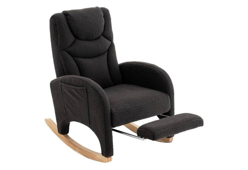 HAUSS SPOLE Stuhl Relaxsessel Posterstuhl mit Fußstütze, dicke Polsterung, Dunkelgrau (Schaukelstuhl mit Armlehne & Kopfstütze, Kunstfell-Stoff, 110 kg Tragkraft, Ideal für Wohnzimmer und Schlafzimmer – Relaxsessel mit klappbarem Fußhocker für maximale Entspannung), mit Armlehnen von HAUSS SPOLE