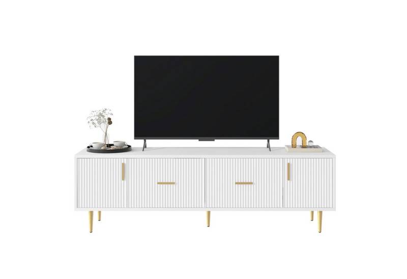 HAUSS SPOLE TV-Schrank TV-Lowboards TV Schrank Fernsehschrank TV-Tisch (mit 2 Türen, 2 Schubladen und goldene Griffe für 70-Zoll-TV, vertikalen Streifen auf der Vorderseite) 170 x 40 x 50 cm von HAUSS SPOLE