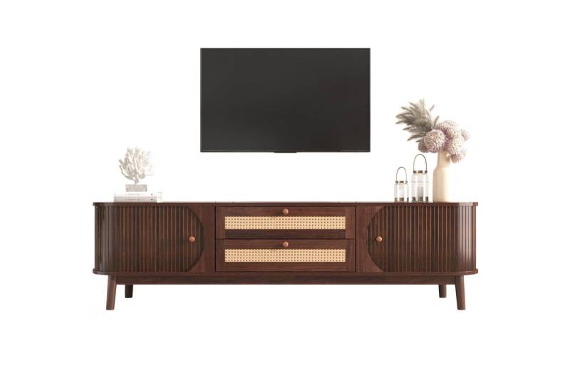 HAUSS SPOLE TV-Schrank TV-Schrank Fernsehtisch TV Board TV- Lowboard (TV-Schrank mit Türen und Schubladen., TV-Ständer mit Rattanseiten) von HAUSS SPOLE