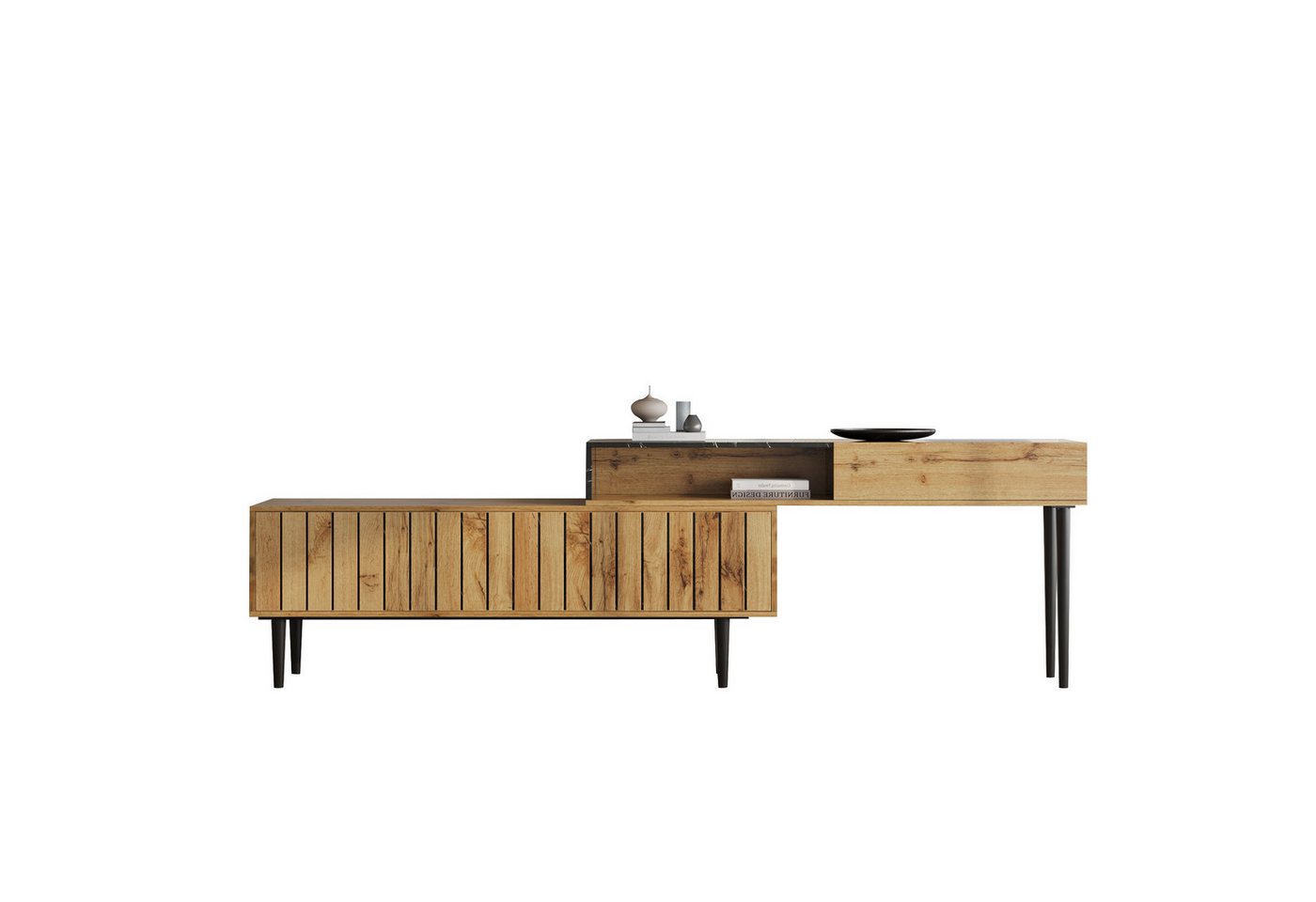 HAUSS SPOLE TV-Schrank TV-Ständer mit Holzmaserungsdesign, PVC-Kante, Eisenbeinen, Natur HAUSS SPOLE TV-Schrank TV-Ständer mit Holzmaserungsdesign, PVC-Kante, Eisenbeinen, Natur von HAUSS SPOLE