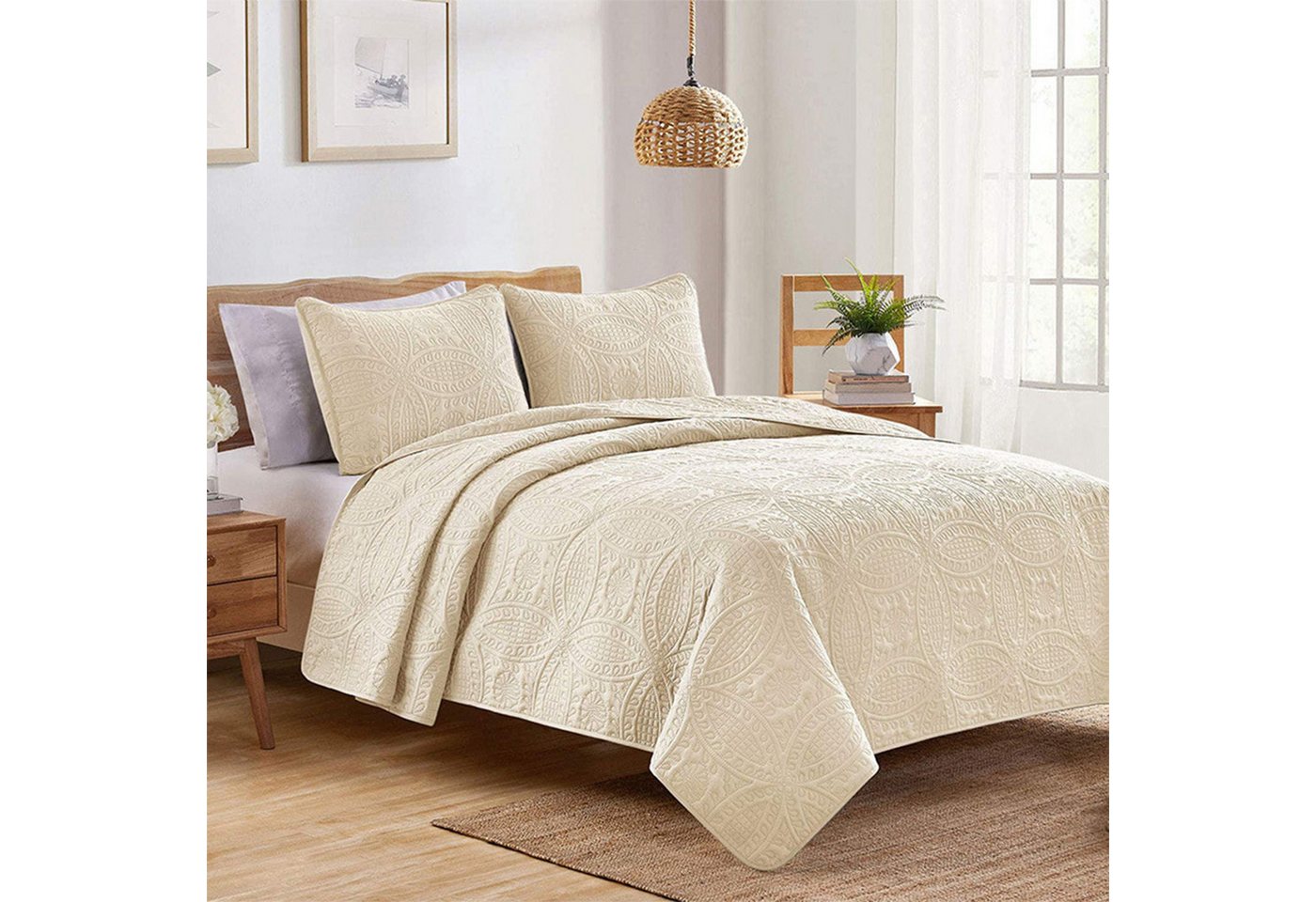 HAUSS SPOLE Tagesdecke Moderne Bettüberwurf WeicheTagesdecke 220×240cm Beige, 220x240 cm Sommer Schlafdecke Wohndecke für alle Jahreszeiten von HAUSS SPOLE