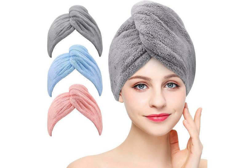 HAUSS SPOLE Turban-Handtuch Turban-Handtuch Turban Haarturban aus Mikrofaser Haartuch Haarhandtuch, Mikrofaser (aus Mikrofaser mit Knopfdesign, 3-St), zum Trocknen der Haare Super Saugfähig für Haar alle Haartypen von HAUSS SPOLE